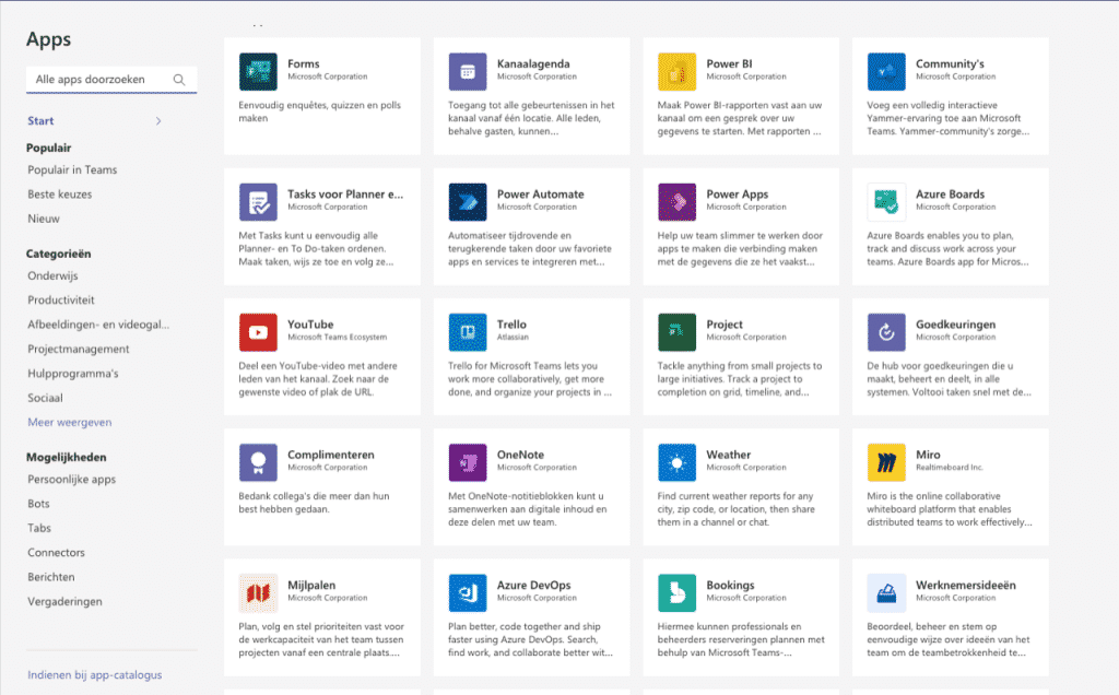 Apps voor Microsoft Teams