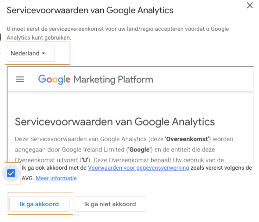 Servicevoorwaarden Google analytics