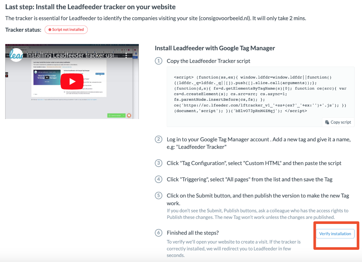 Google Tag Manager Leadfeeder