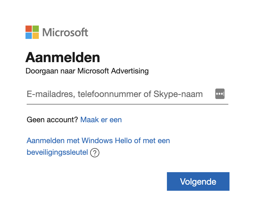 Microsoft Advertising aanmaken aanmelden