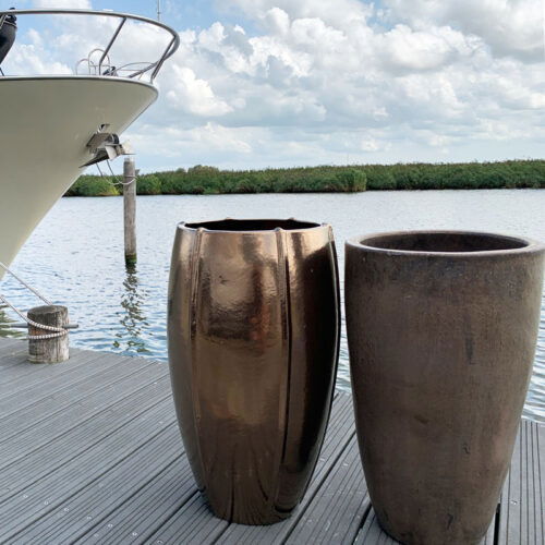 CASSIUS hoge bloempot brons goud design voor buiten 74cm