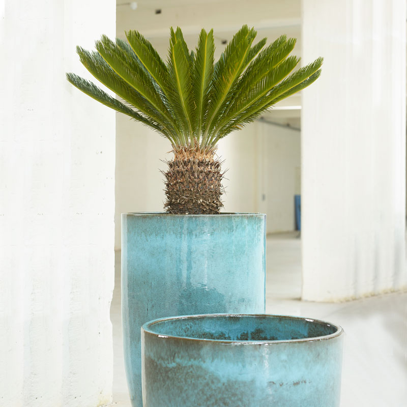 BASCHA grote turquoise bloempot 64cm voor buiten - Grote hoge vaas of XL plantenbak > Parelmoer Vaas