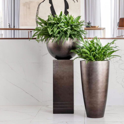 MAXIM bloempot schaal rond taupe brons 45cm breed