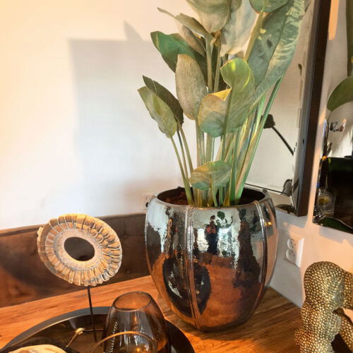 CASSIUS grote metallic zwarte bloempot keramieken plantenpot 55cm