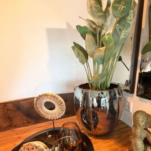 CASSIUS grote metallic zwarte bloempot keramieken plantenpot 55cm