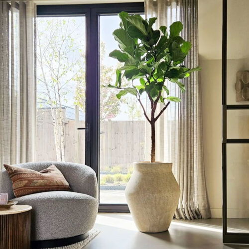 ELYS travertin vaas beige voor buiten 75cm hoog