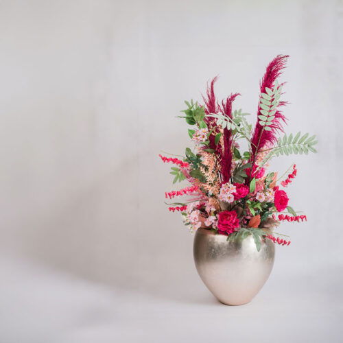 MAXIM grote champagne zilveren design bloempot vaas 50cm breed