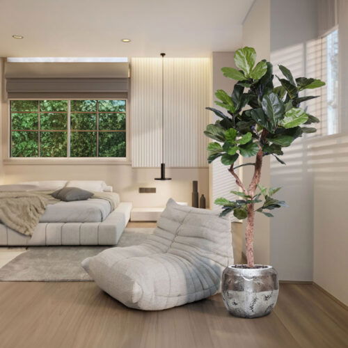 Hoge FICUS LYRATA kunstplant kunstboom met echte houten stam 210cm