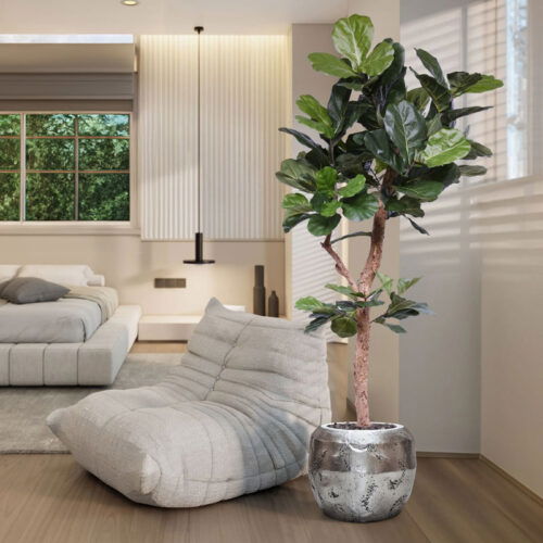Hoge FICUS LYRATA kunstplant kunstboom met echte houten stam 210cm