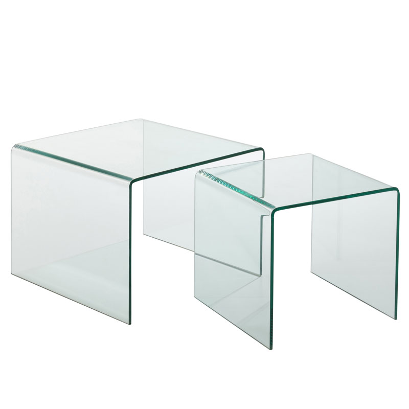 LUMII glazen salontafel set bijzettafels met glas 50cm & 65cm breed