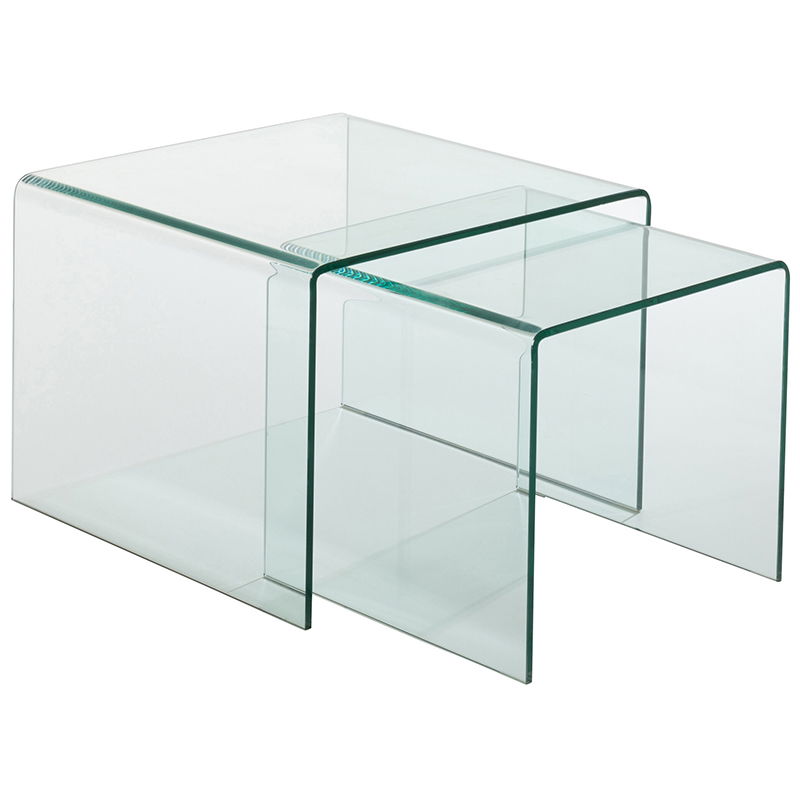 LUMII glazen salontafel set bijzettafels met glas 50cm & 65cm breed