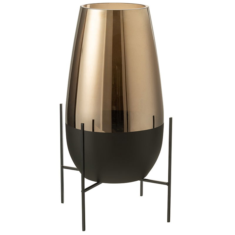 FERAA zwart gouden vaas op voet met pootjes 47cm