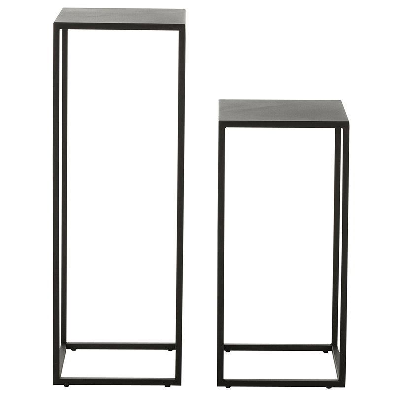 Zwart metalen zuilen plantentafel set van 2 stuks 65cm & 85cm