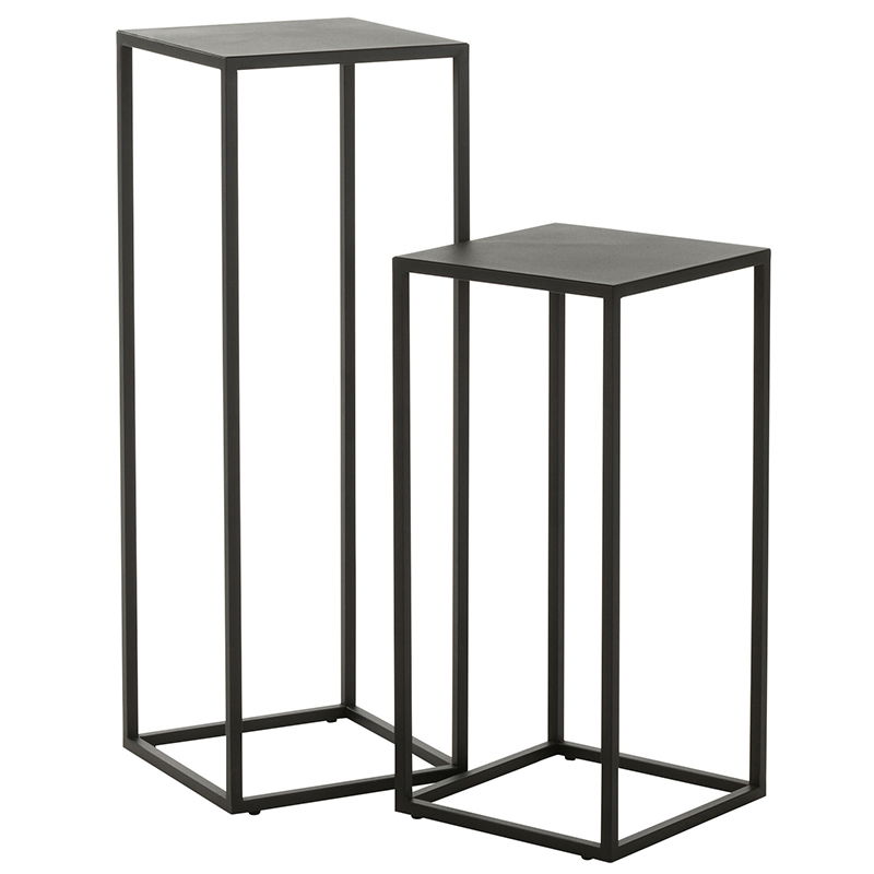 Zwart metalen zuilen plantentafel set van 2 stuks 65cm & 85cm