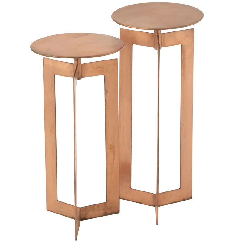 Rose gouden koperen zuilen plantentafel set van 2 stuks 61cm & 71cm