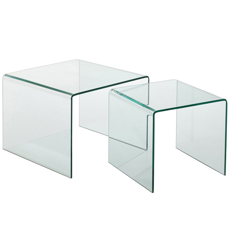LUMII glazen salontafel set bijzettafels met glas 50cm & 65cm breed