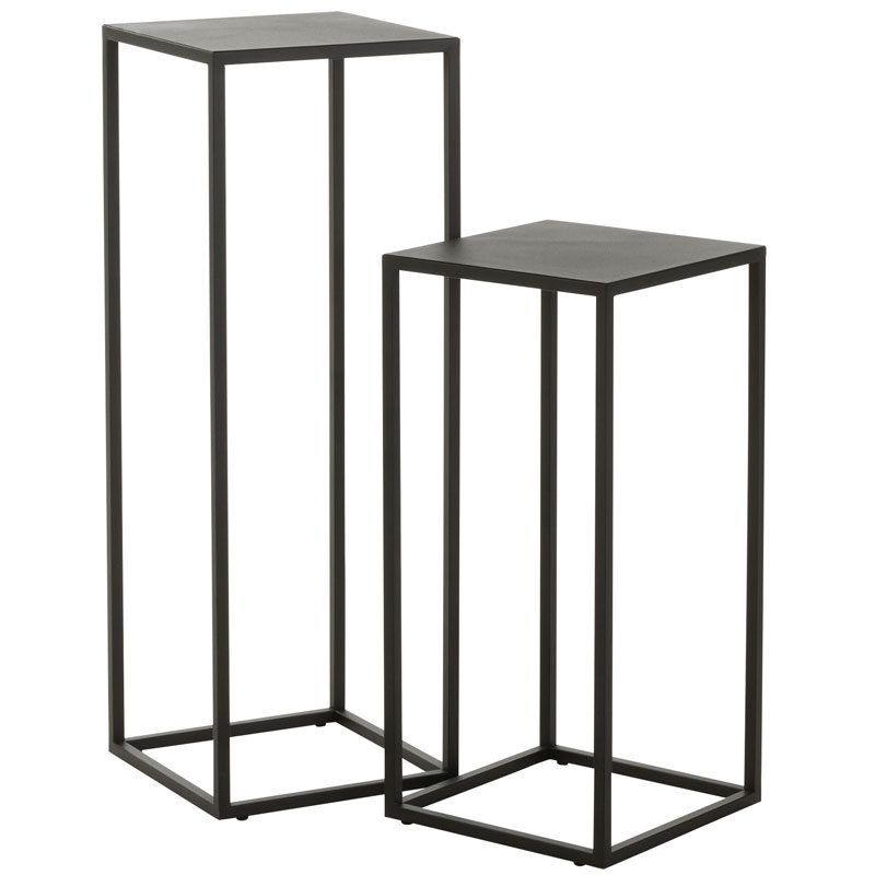 Zwart metalen zuilen plantentafel set van 2 stuks 65cm & 85cm