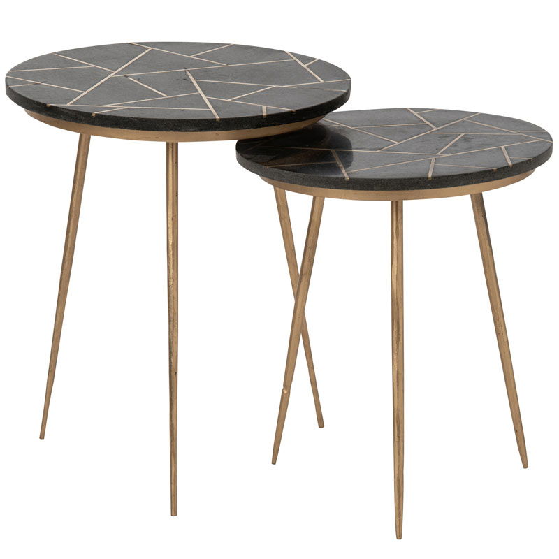 LARU zwarte marmeren salontafel set bijzettafels plantentafels 46cm & 56cm