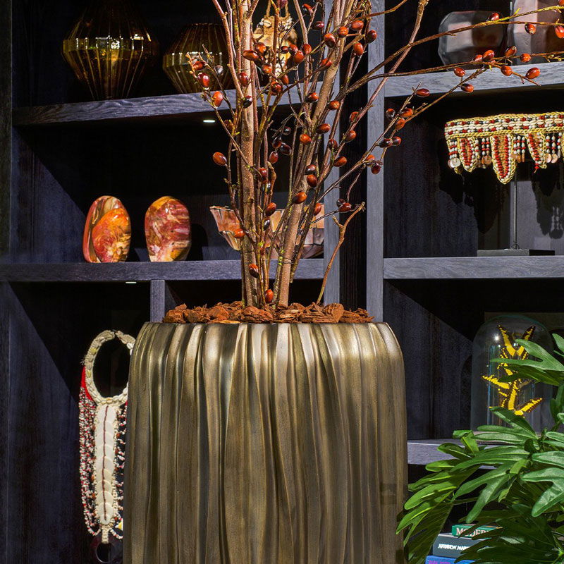 FLUME grote vaas bloempot brons zwart design voor binnen 117cm