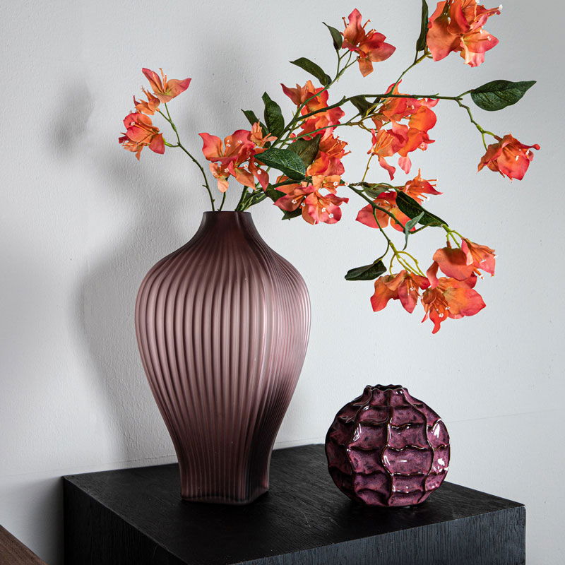 HALLI hoge glazen vaas bloemenvaas paars matglas elegant design 37cm