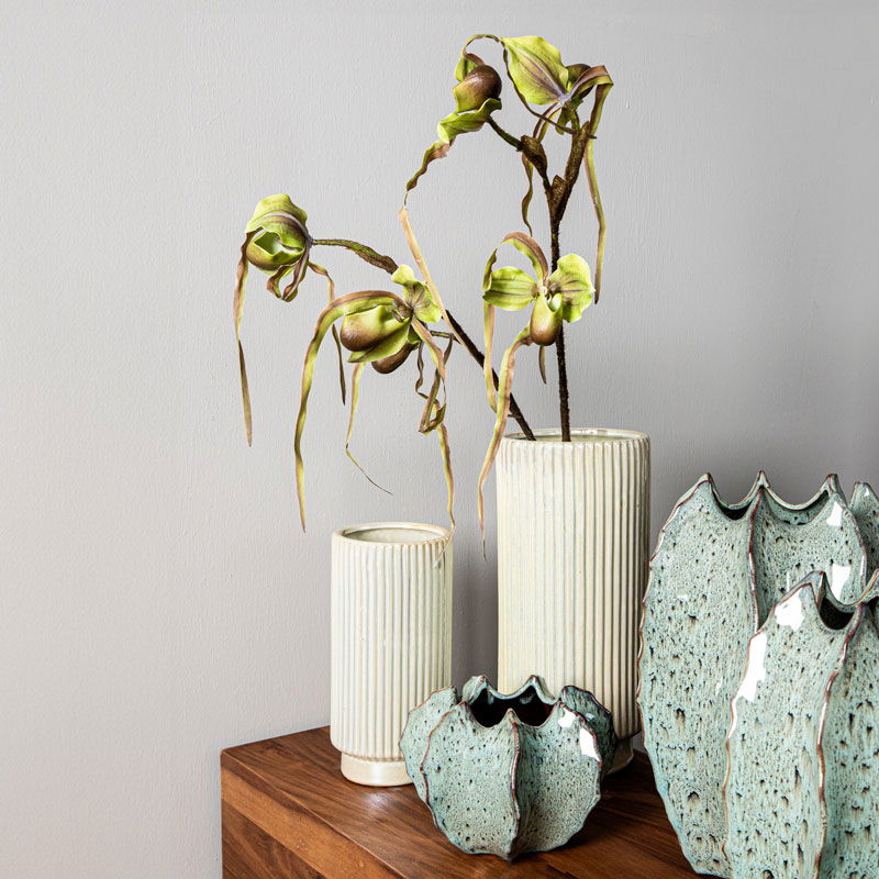 EVIERA witte hoge bloempot plantenpot met parelmoer olielaag 36cm