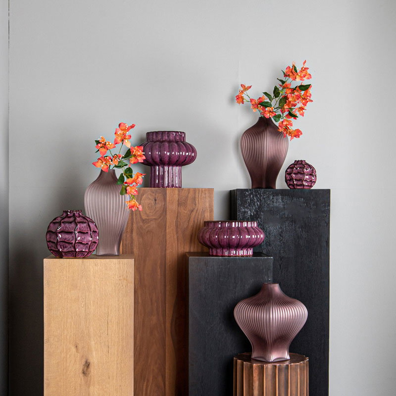 HALLI hoge glazen vaas bloemenvaas paars matglas elegant design 37cm