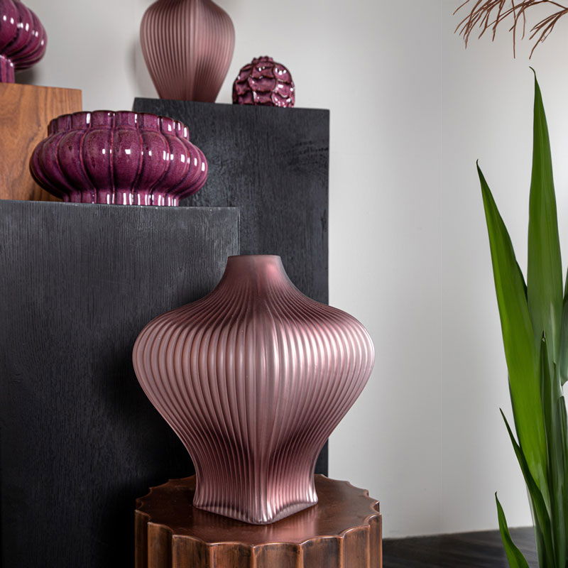 HALLI hoge glazen vaas bloemenvaas paars matglas elegant design 37cm