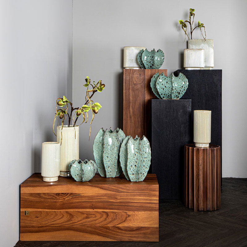 EVIERA witte hoge bloempot plantenpot met parelmoer olielaag 36cm