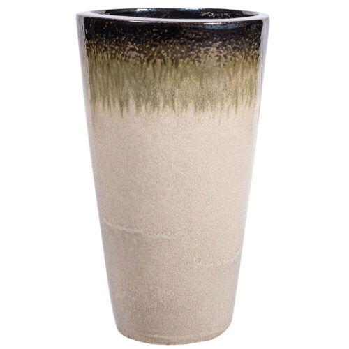 SOREN beige witte bloempotten van keramiek met olijf en zwarte rand 68cm
