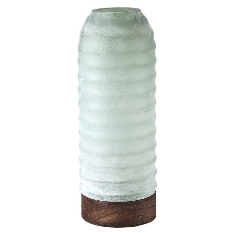 YANAA mat groene hoge vaas met houten voet 30cm