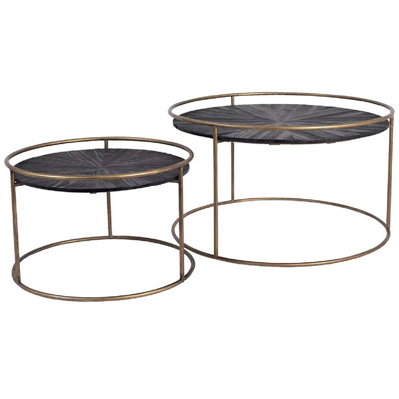 CAROO salontafels met goud metalen frame en zwart houten blad 76cm breed