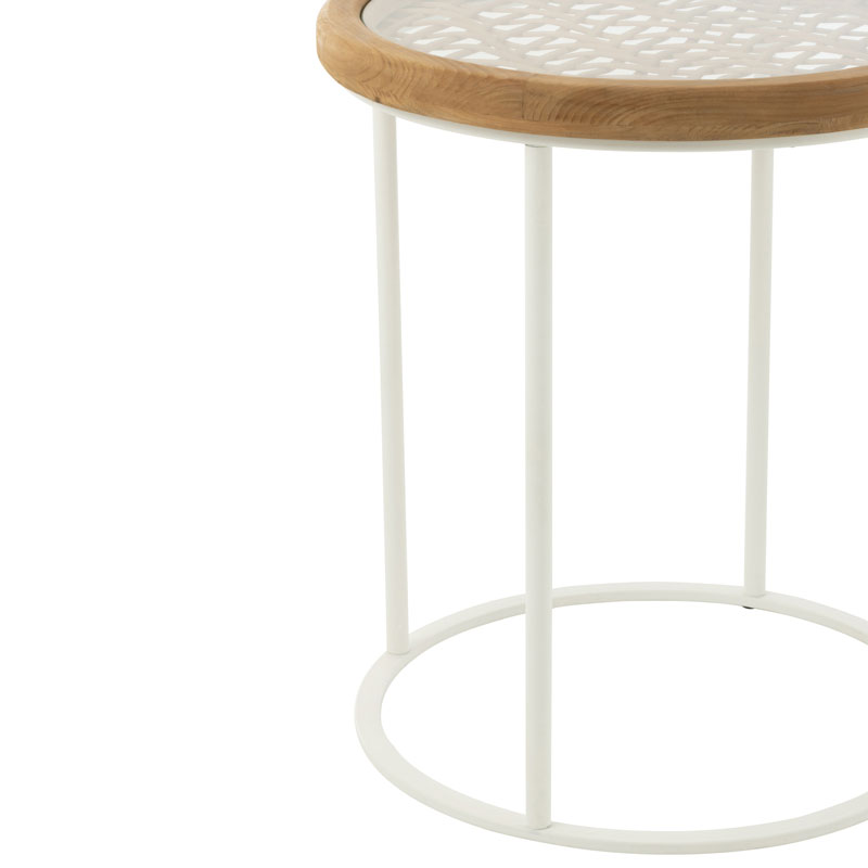 MOLII bijzettafel plantentafel Ibiza wit met houten rattan rotan 56cm