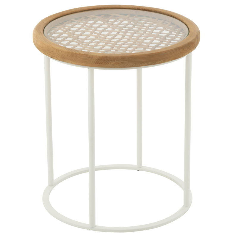 MOLII bijzettafel plantentafel Ibiza wit met houten rattan rotan 56cm