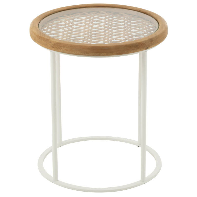 MOLII bijzettafel plantentafel Ibiza wit met houten rattan rotan 56cm