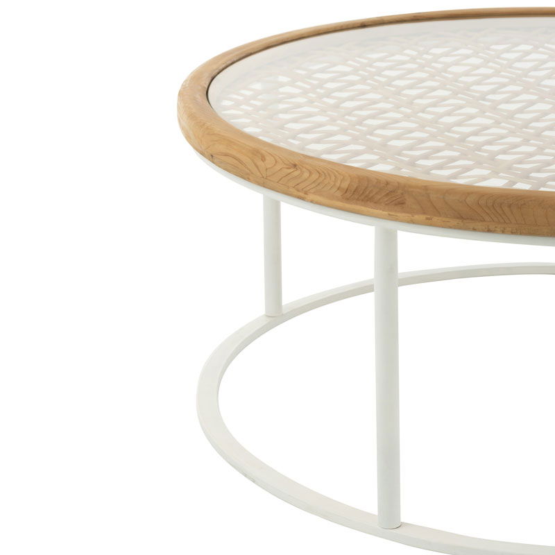 MOLII salontafel plantentafel Ibiza wit met houten rattan rotan 90cm breed