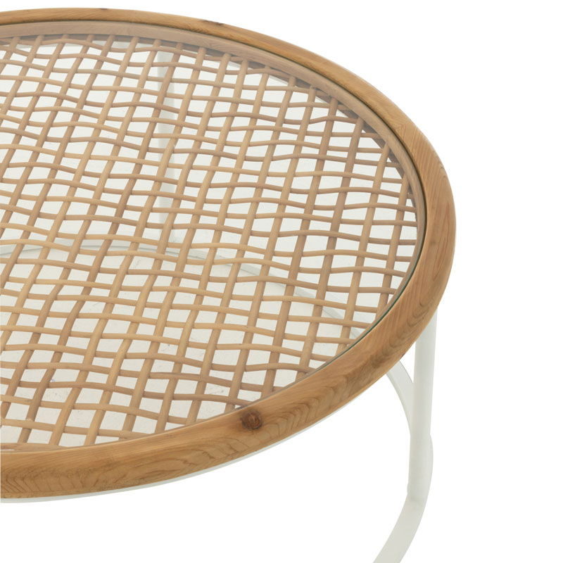 MOLII salontafel plantentafel Ibiza wit met houten rattan rotan 90cm breed