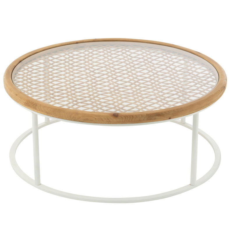 MOLII salontafel plantentafel Ibiza wit met houten rattan rotan 90cm breed