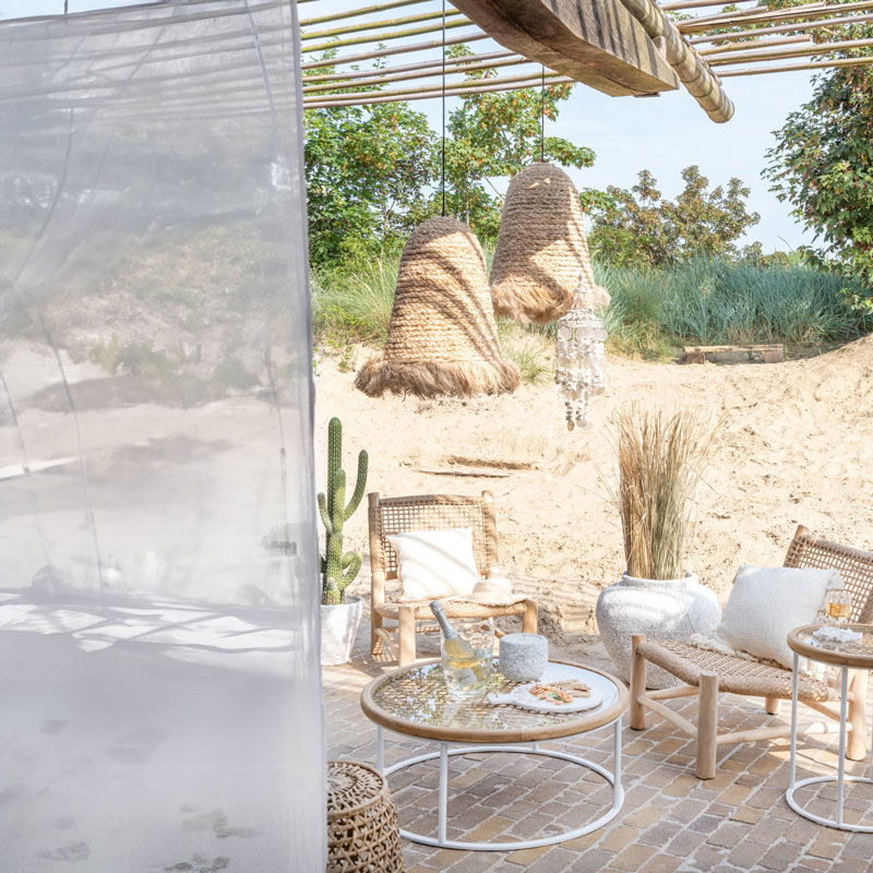 MOLII bijzettafel plantentafel Ibiza wit met houten rattan rotan 56cm