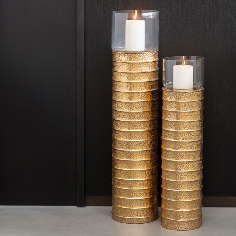 MIRUM plantenbak vaas op voet hoge kaarsenhouder goud met glas 86cm