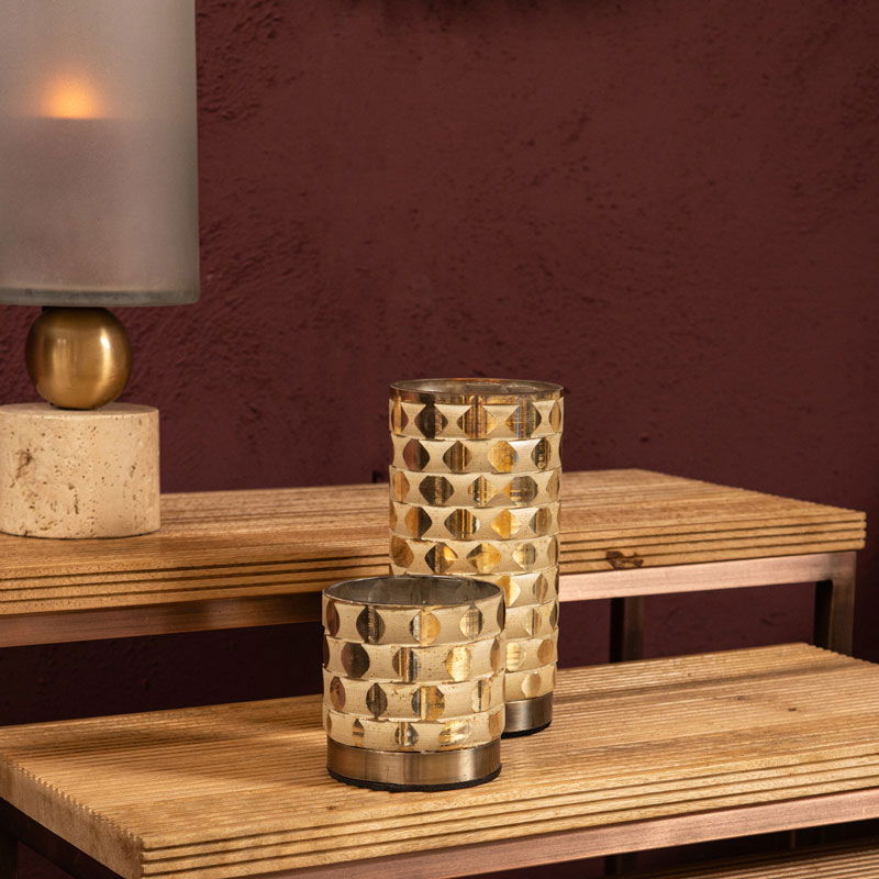 LEVEE bloempot op poten vaas op marmer voet goud travertin 50cm