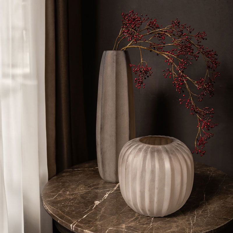 LEVENTE bloemenvaas glazen vaas decoratievaas beige matglas 30cm