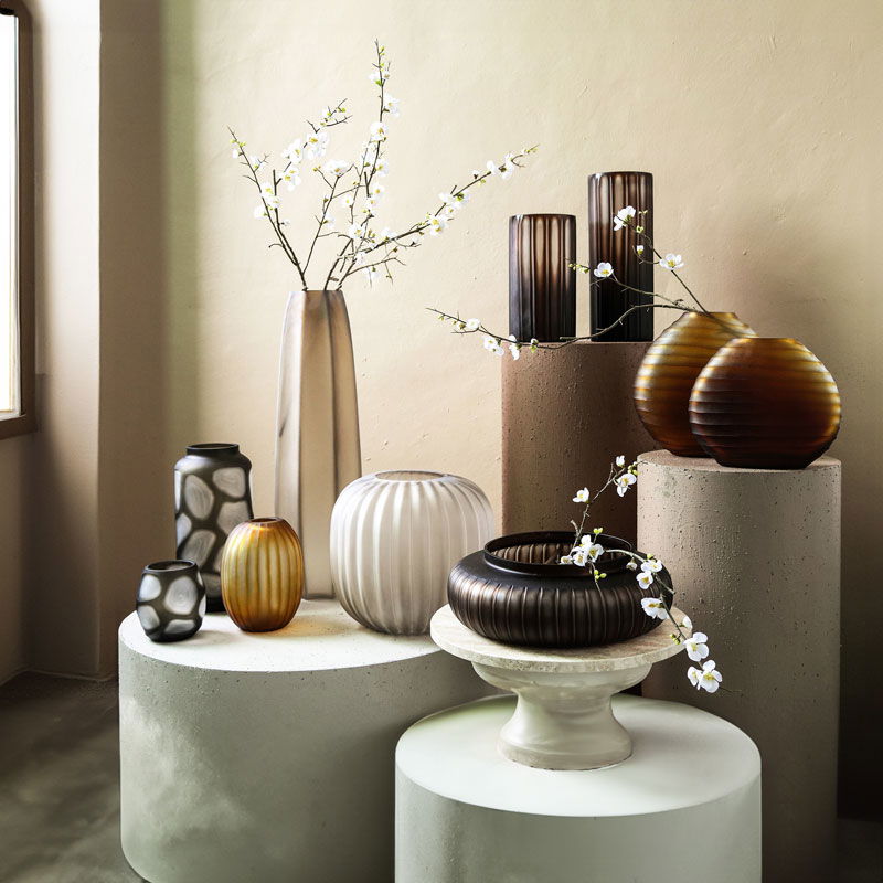 LEVENTE bloemenvaas glazen vaas decoratievaas beige matglas 30cm