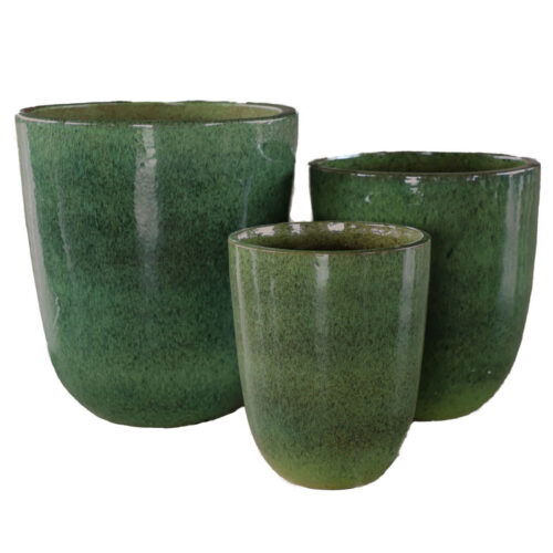 LENYA grote groene bloempotten set van keramiek voor buiten 62cm