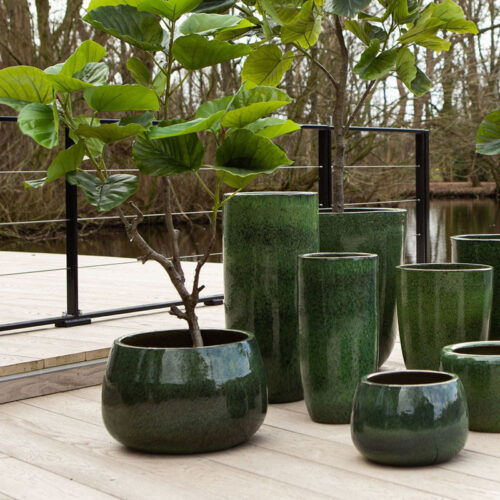 LENYA grote groene bloempotten set van keramiek voor buiten 62cm