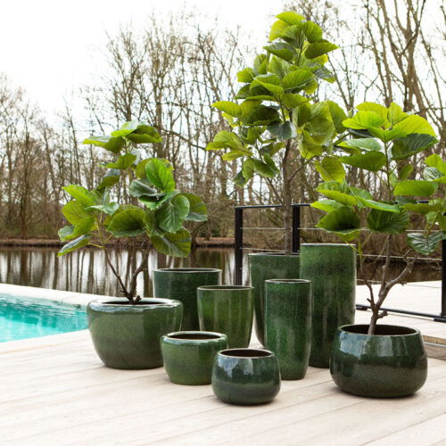 LENYA grote groene bloempotten set van keramiek voor buiten 62cm