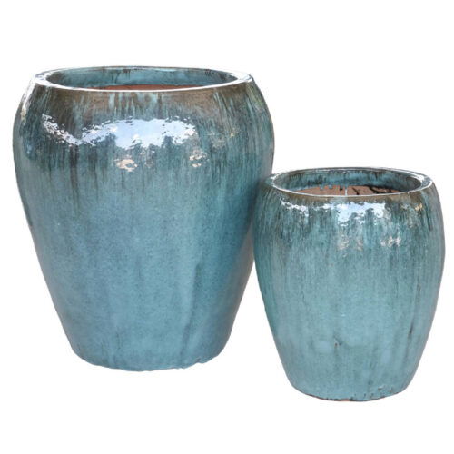 VEDELLA Ibiza mint groene bloempotten set van keramiek 70cm hoog