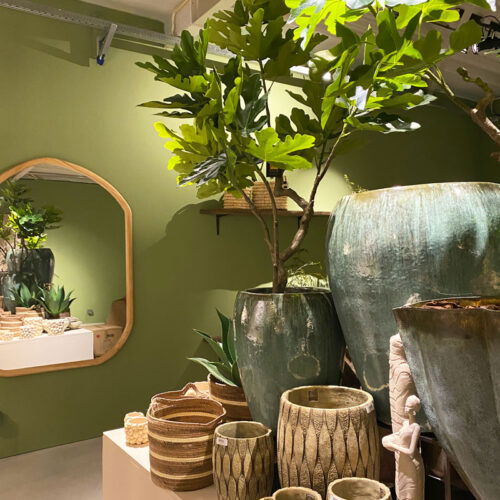 VEDELLA Ibiza mint groene bloempotten set van keramiek 70cm hoog