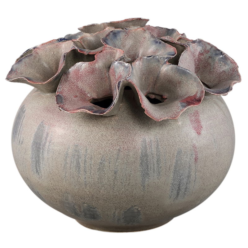 JULLI ronde tulpenvaas lila taupe vaas voor tulpen 23cm breed