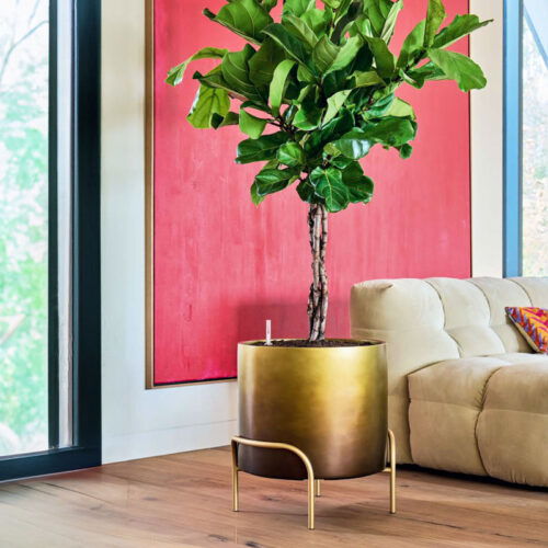 DUOO grote bloempot op poten design goud brons 53cm