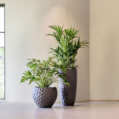 MELLA bruine bronzen hoge bloempot vaas 77cm voor binnen en buiten